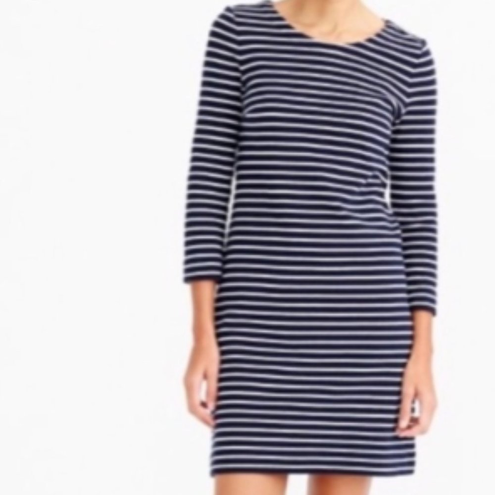J.Crew Navy Blue & White Stripe Shift Dress - Size M